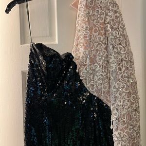 One shoulder formal beaded and sequin mother of bride gown